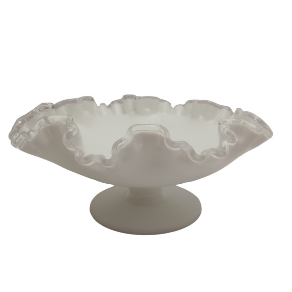 Fenton Silvercrest Milk Glass Ruffled Edged Pedestal Compote Dish - Picture 3 of 4
